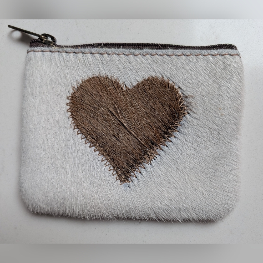 White and Brown Heart Coin Purse